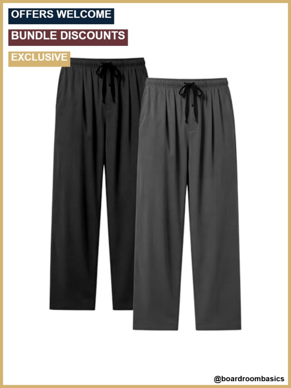 Men's Bamboo Viscose Cotton Pajama Pants 2-Pack Drawstring Lounge Sleep Bottoms